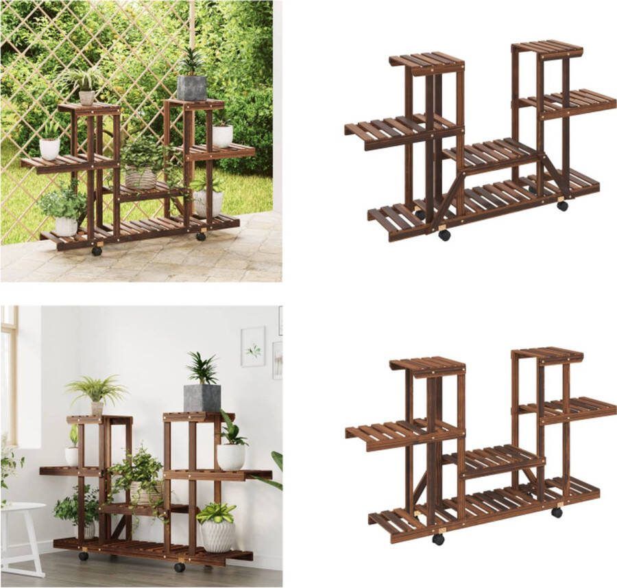VidaXL Plantenstandaard met wielen 110x25x78 cm massief vurenhout Plantenstandaard Plantenstandaards Bloemenstandaard Met Wielen Plantenstandaard Met Wielen