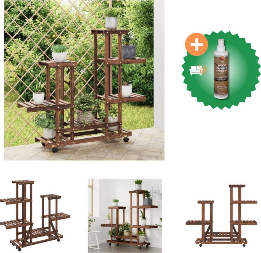 VidaXL Plantenstandaard met wielen 95x25x101 cm massief vurenhout Plantenrek Inclusief Houtreiniger en verfrisser