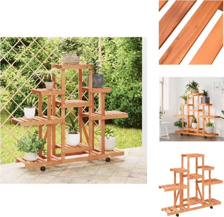 VidaXL Plantenstandaard Retro Hout 110 x 25 x 101 cm Met wieltjes Plantenrek