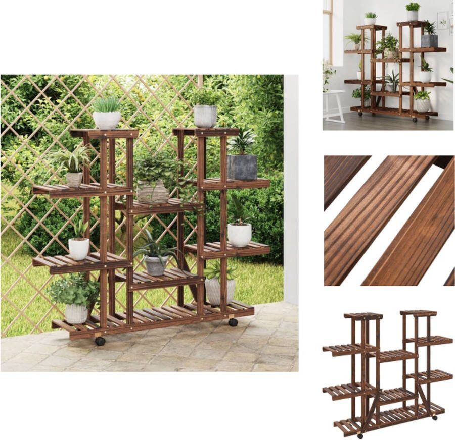 VidaXL Plantenstandaard Vurenhout 110 x 25 x 115 cm Gecarboniseerd Bruin Plantenrek