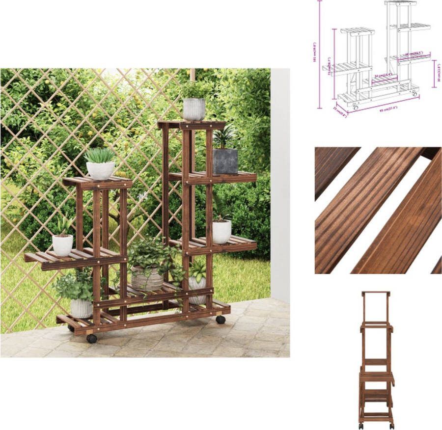 VidaXL Plantenstandaard Vurenhout 95 x 25 x 101 cm Retro en elegant Gecarboniseerd bruin Plantenrek