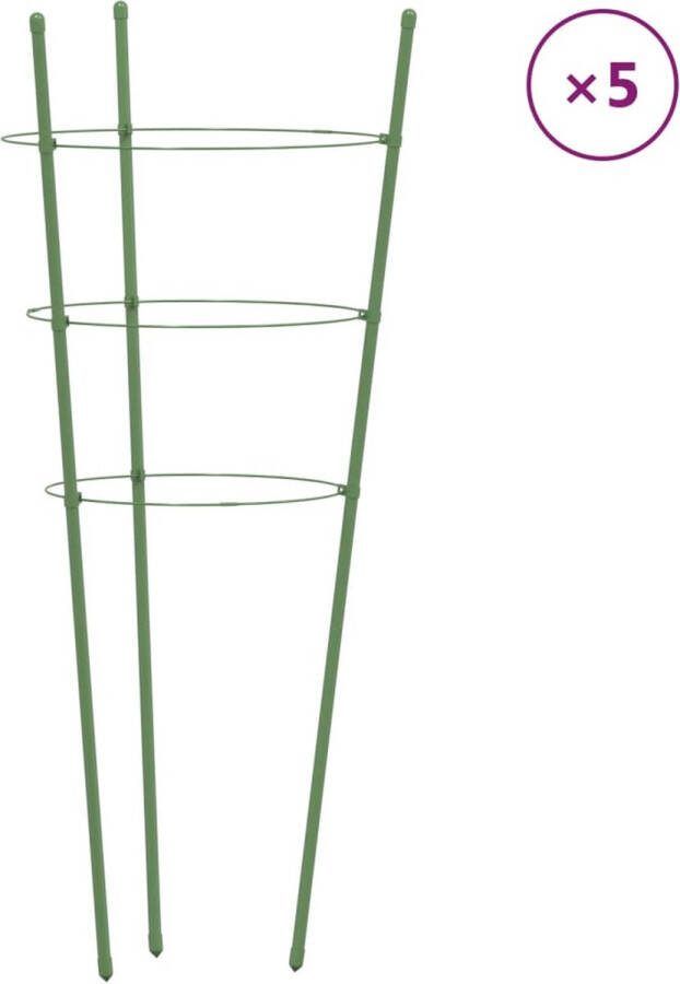 VidaXL Plantensteunen 5 st met 3 ringen 60 cm staal groen