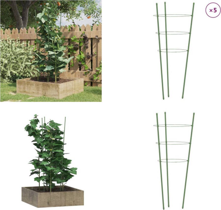 VidaXL Plantensteunen 5 st met 3 ringen 75 cm staal groen Plantensteun Plantensteunen Ondersteuning Voor Tuinplanten Plantenondersteuning