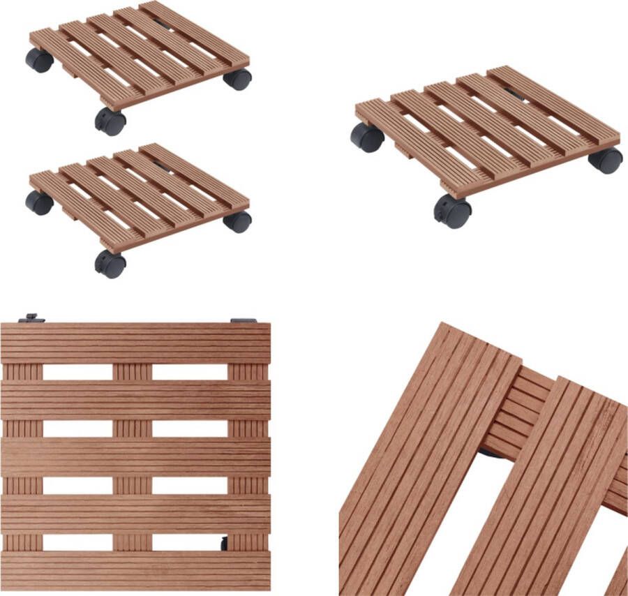 VidaXL Plantentrolleys 2 st 30x30x7-5 cm HKC bruin Plantentrolley Plantentrolleys Plantendrager Plantendragers