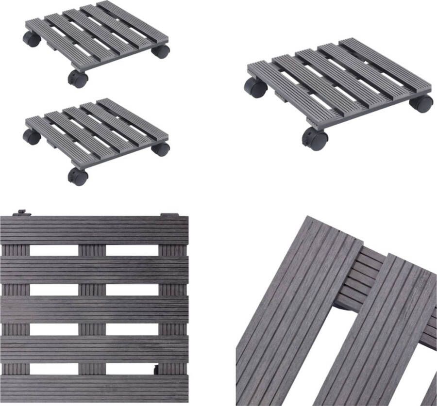 VidaXL Plantentrolleys 2 st 30x30x7-5 cm HKC grijs Plantentrolley Plantentrolleys Plantendrager Plantendragers