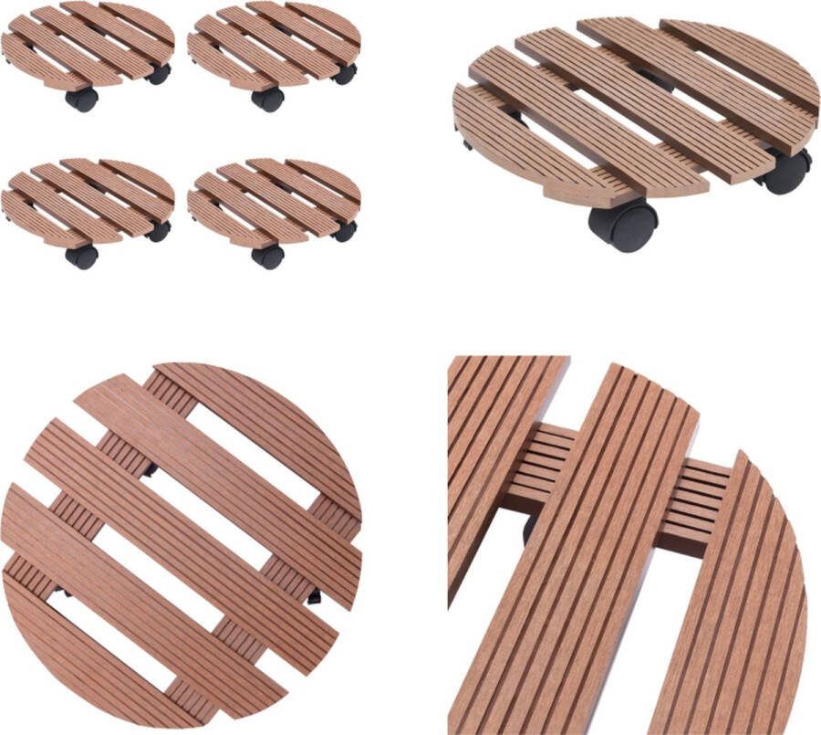 VidaXL Plantentrolleys 4 st Ø30x7-5 cm HKC bruin Plantentrolley Plantentrolleys Plantenroller Plantendrager