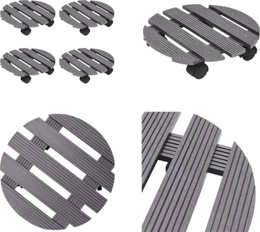 VidaXL Plantentrolleys 4 st Ø30x7-5 cm HKC grijs Plantentrolley Plantentrolleys Plantenroller Plantendrager