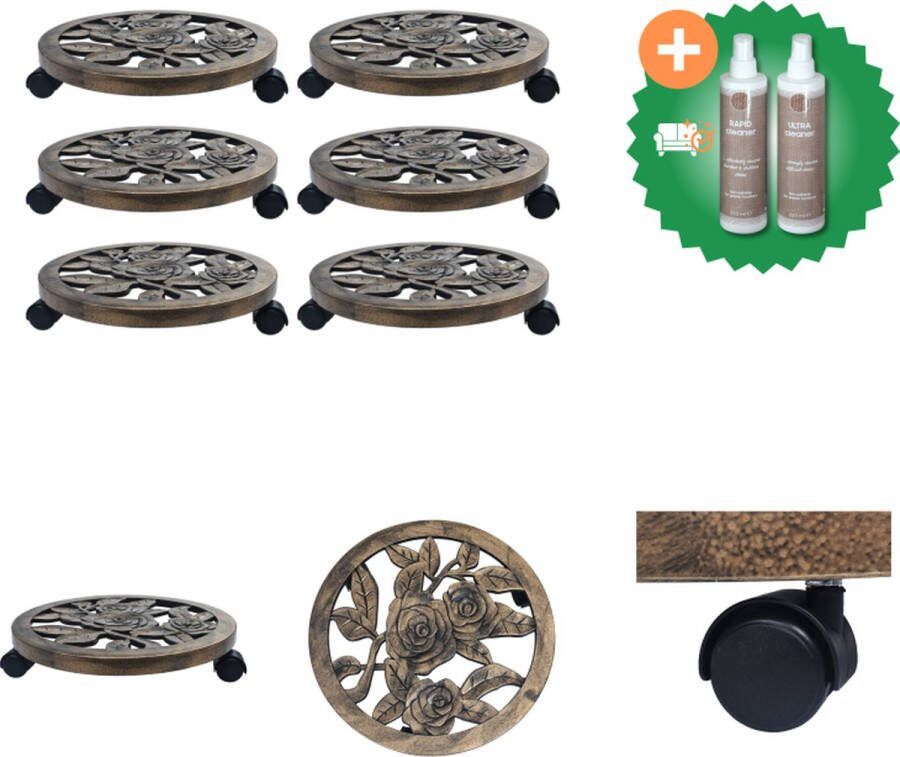 VidaXL Plantentrolleys 6 st 38 cm kunststof bronskleurig Plantenrek Inclusief Onderhoudsset