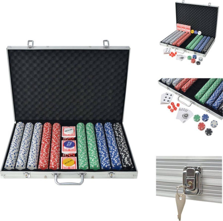 VidaXL Poker Set Casino Dobbelspel Aluminium Koffer 53 x 37 x 6.7 cm Meerkleurig Pokerset
