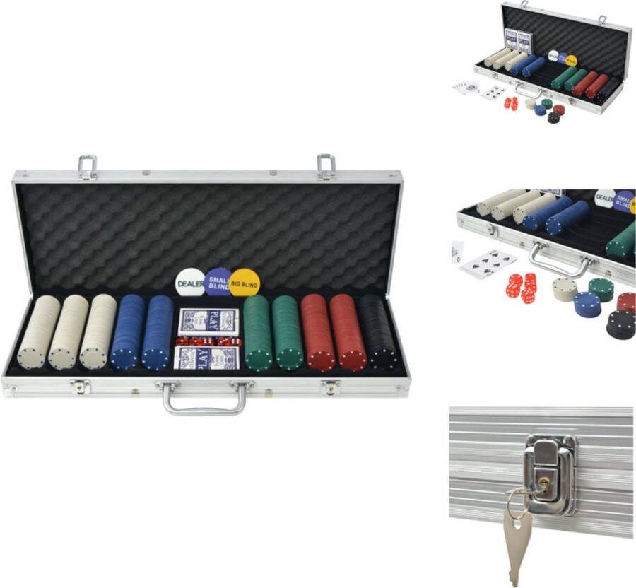 VidaXL Poker Set Casino dobbelstenen en kaarten Aluminium koffer 500 chips Meerkleurig 55.5 x 20.5 x 6.7 cm (L x B x H) Pokerset