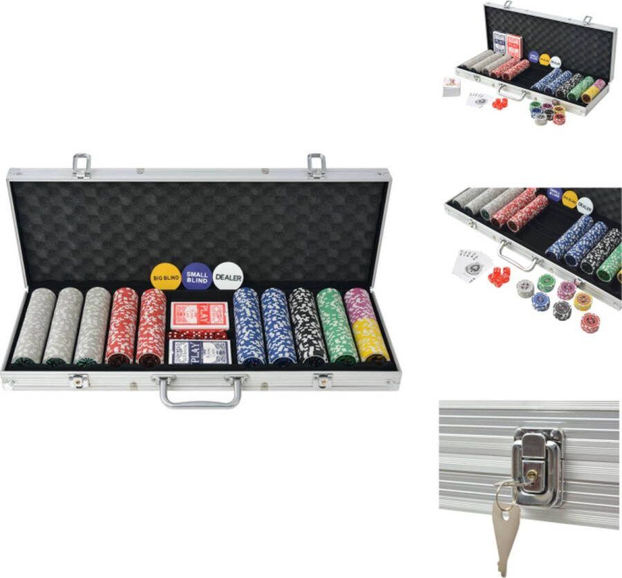 VidaXL Poker Set Casino Dobbelstenen Kaartspellen 500 Laser Chips Aluminium Koffer 55.5 x 20.5 x 6.7 cm Pokerset