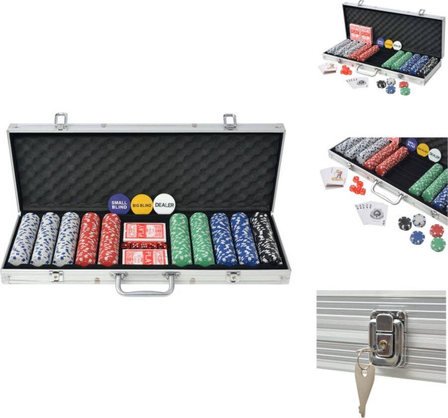 VidaXL Pokerset Casino dobbelstenen kaartendecks buttons en 500 chips 55.5 x 20.5 x 6.7 cm Pokerset