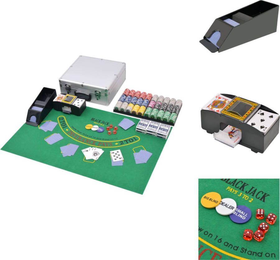 VidaXL Pokerset Meerkleurig 38 x 36 x 15 cm Inclusief dobbelstenen kaarten chiphouders kaartschudder en 600 laser chips Pokerset