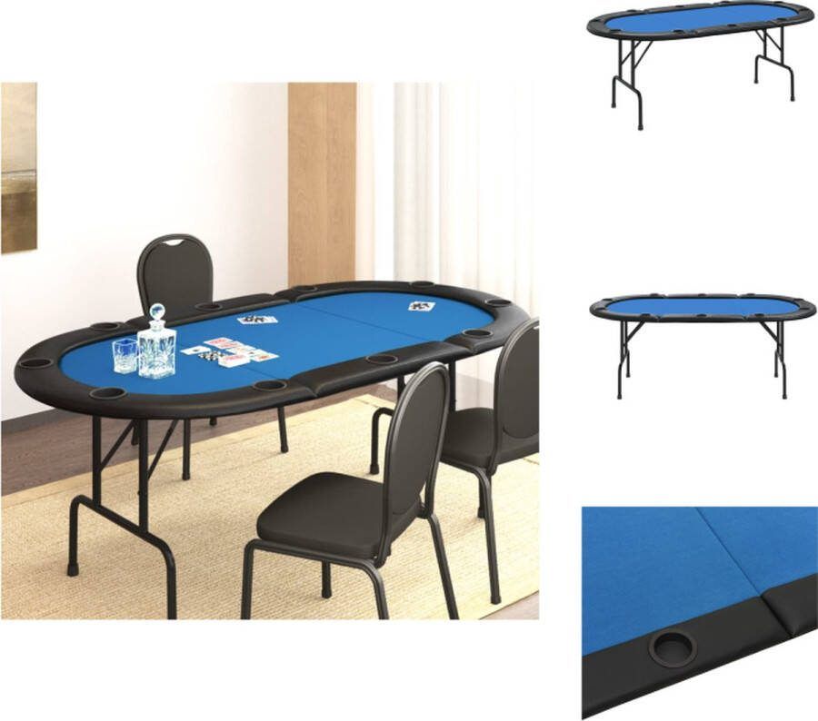 VidaXL Pokertafel Inklapbaar 206x106x75 cm Casinokwaliteit vilten blad Ingebouwde bekerhouders Staal frame Blauw Pokertafel