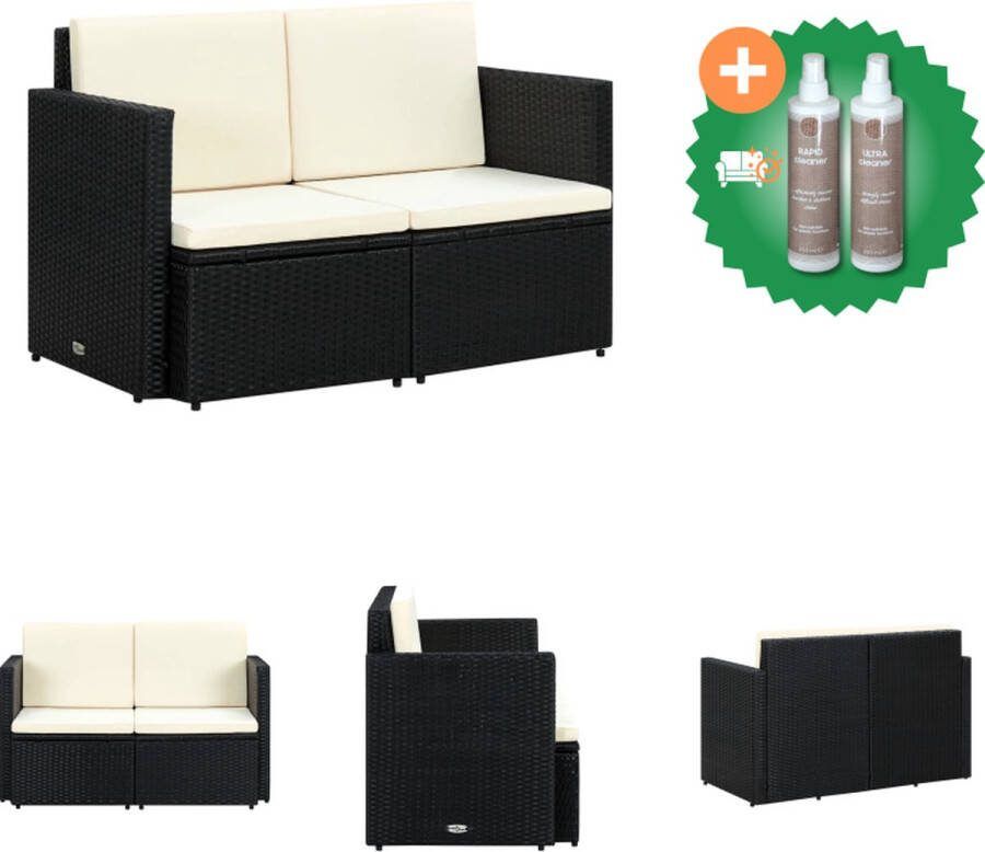 VidaXL Poly Rattan 2 zitsbank 118 x 65 x 74 cm Zwarte PE rattan Crèmewitte kussens Loungebank Inclusief Onderhoudsset
