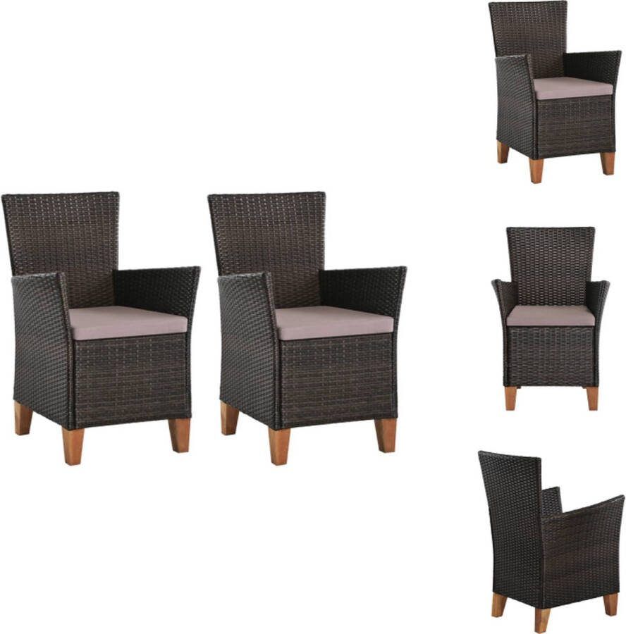 VidaXL Poly Rattan Armstoelen Set van 2 Bruin en Grijs 59 x 59 x 87.5 cm Tuinstoel