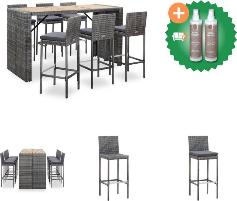 VidaXL Poly Rattan Barmeubelset Grijs 185 x 80 x 110 cm 6 x Barkruk 1 x Bartafel Tuinset Inclusief Onderhoudsset