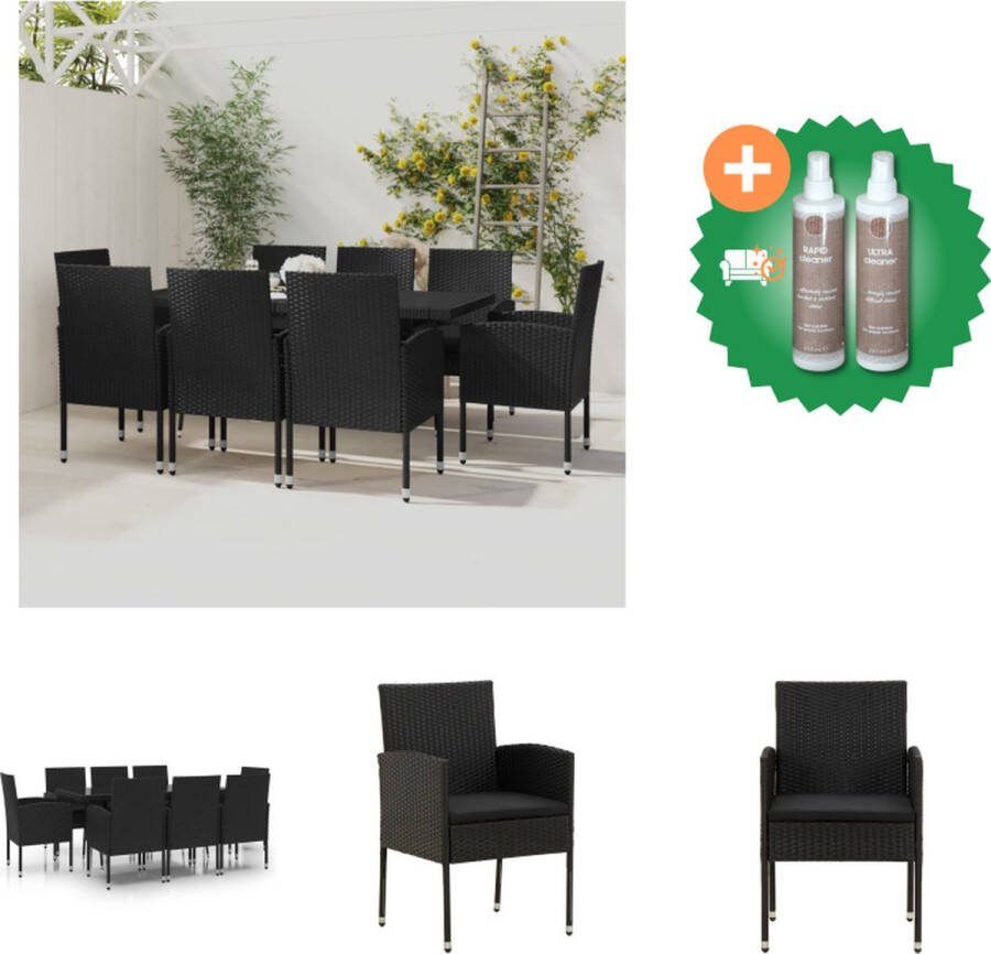 VidaXL Poly Rattan Eetset 170 x 80 x 74 cm Waterbestendig Stalen Frame Dik Gevoerde Kussens Glazen Tafelblad 1 Tafel 8 Stoelen 8 Zitkussens Tuinset Inclusief Onderhoudsset