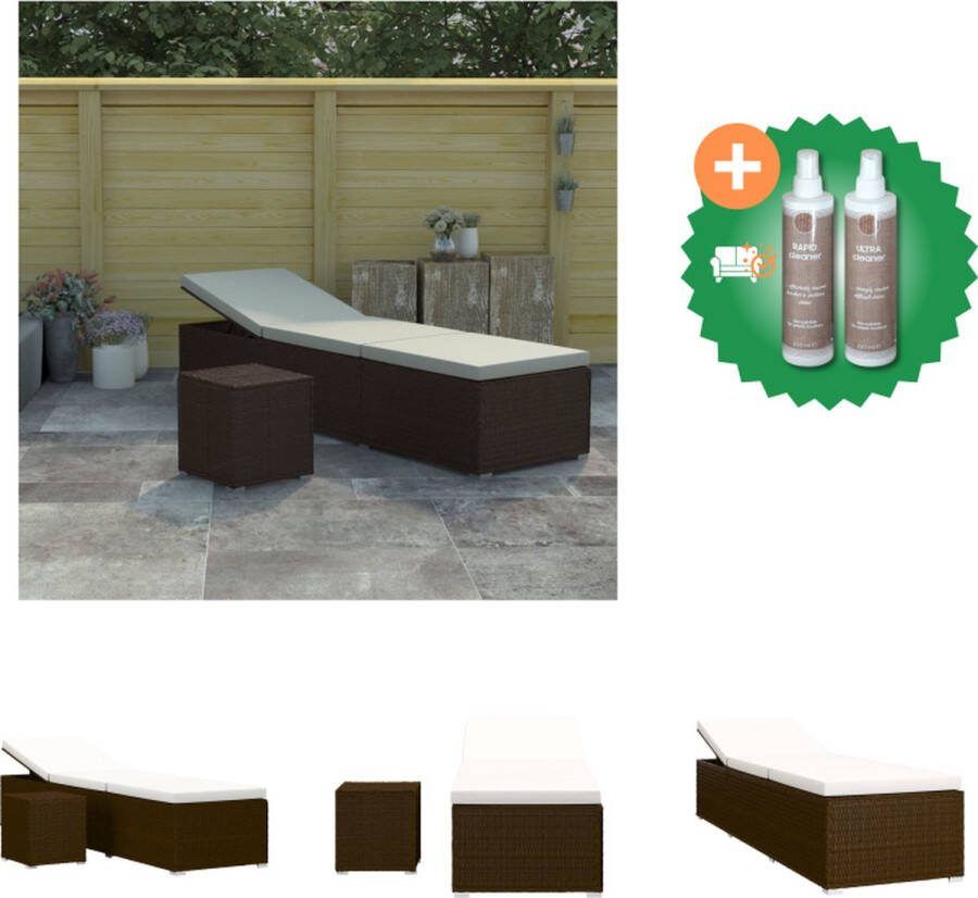 VidaXL Poly Rattan Ligbed Bruin Weerbestendig Inclusief Zitkussen en Theetafel Afmetingen 195x60x31cm Ligbed Inclusief Onderhoudsset