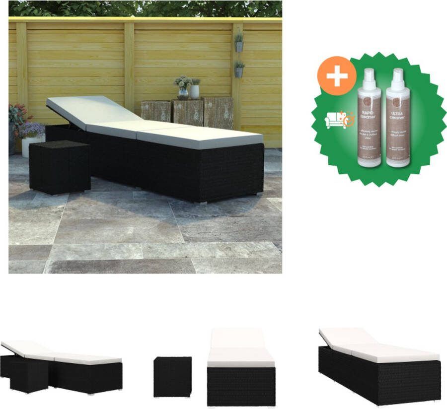 VidaXL Poly Rattan Ligbed Zwart 195 x 60 x 31 cm Verstelbaar Weerbestendig Incl kussen bijzettafel Ligbed Inclusief Onderhoudsset