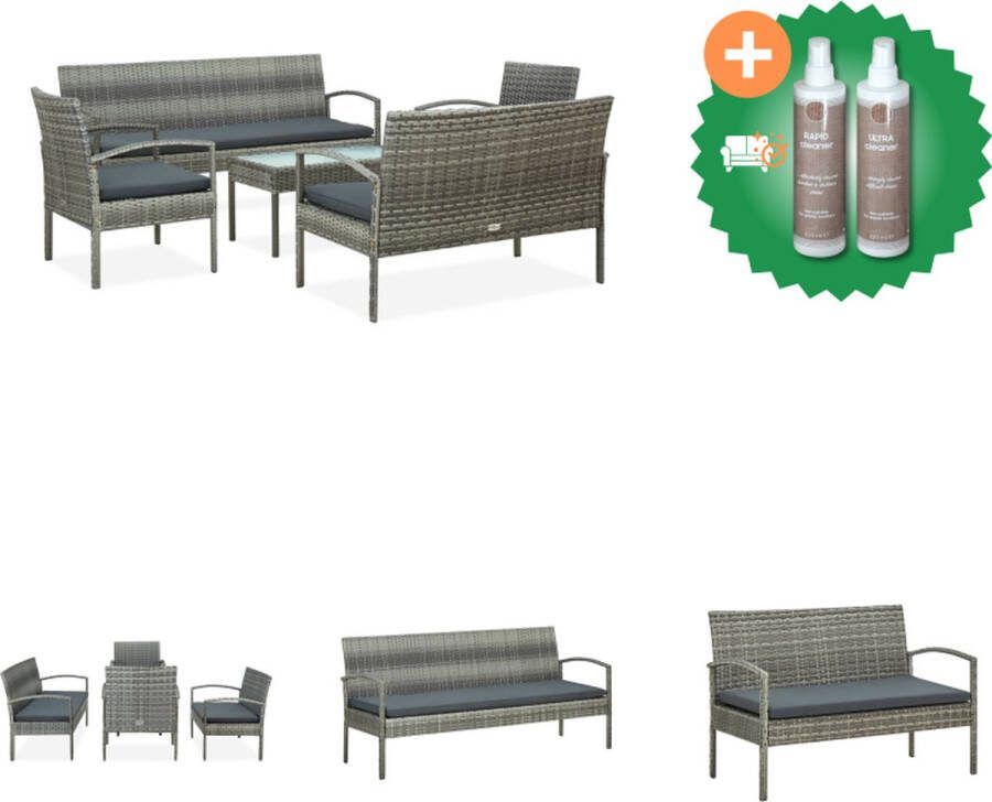 VidaXL Poly Rattan Loungebank 5-delig Grijs 155x58x72 cm Tuinset Inclusief Onderhoudsset