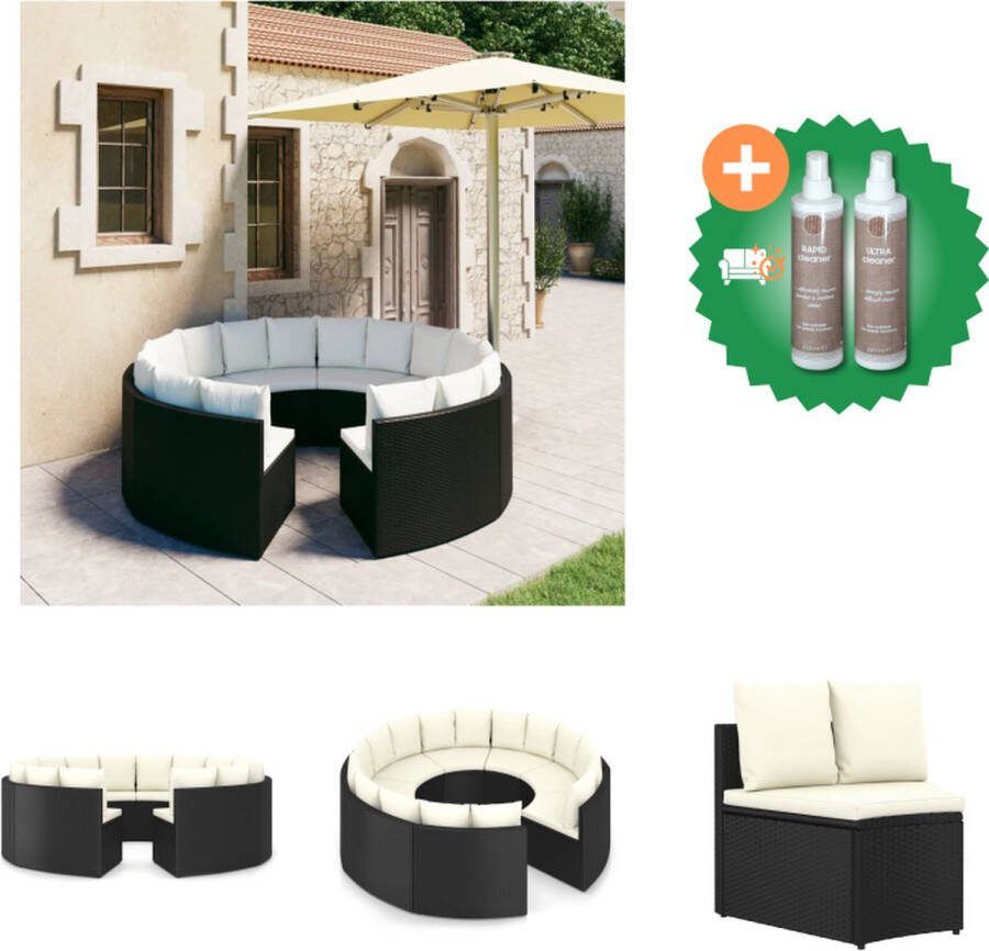 VidaXL Poly Rattan Loungehoek 8x bank 8x zitkussen 16x rugkussen Zwart Crèmewit 88x66x67 cm Waaiervormig design Tuinset Inclusief Onderhoudsset