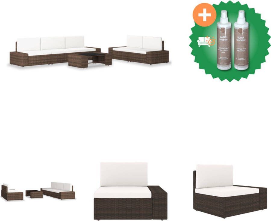VidaXL Poly Rattan Loungeset Bruin en Crèmewit Modulair Design Weerbestendig Stalen Frame Inclusief Kussens Salontafel Montage vereist Tuinset Inclusief Onderhoudsset