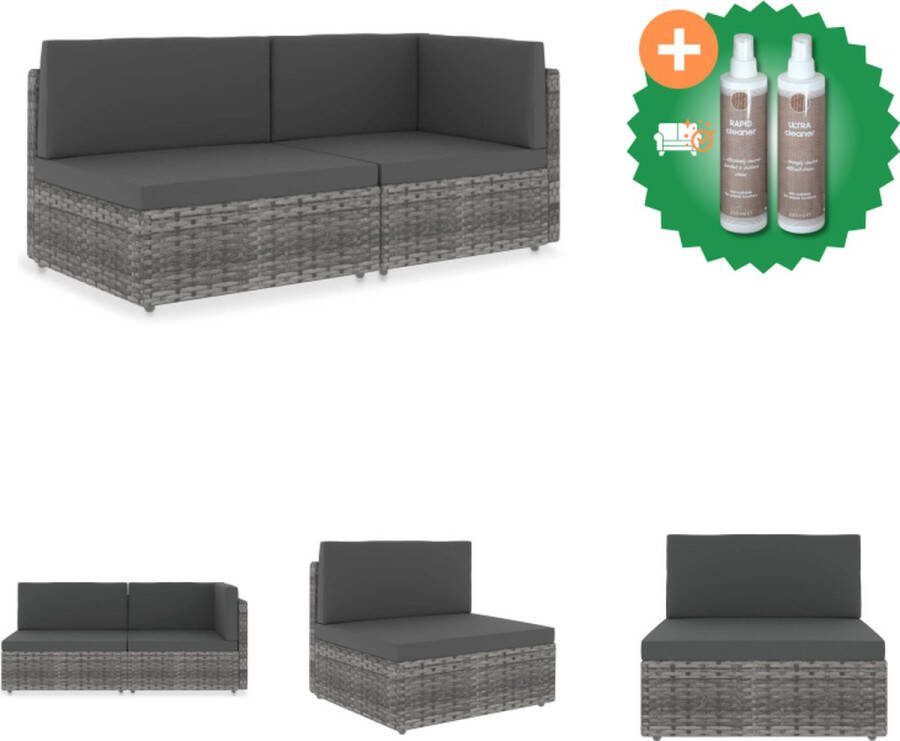 VidaXL Poly Rattan Loungeset Grijs Antraciet Middenbank- 58.5x65.5x52cm Hoekbank- 65.5x65.5x52cm Montage vereist Tuinbank Inclusief Onderhoudsset