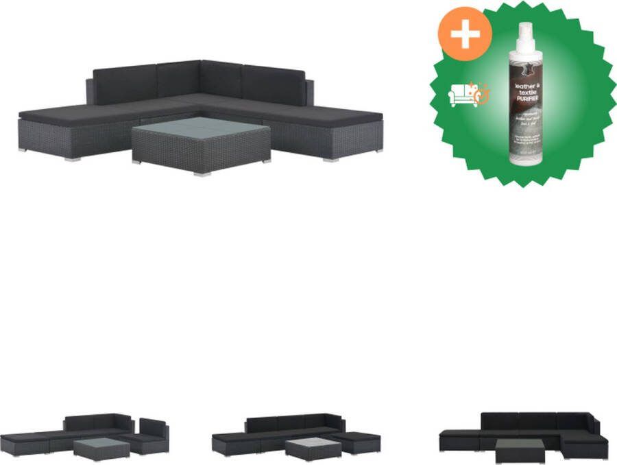 VidaXL Poly Rattan Loungeset Hoekbank Middenbank Salontafel Hockers Zwart PE Rattan Tuinset Inclusief Reiniger