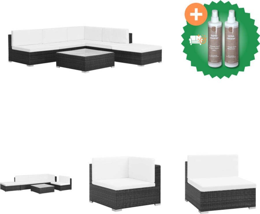 VidaXL Poly Rattan loungeset Zwart Hoekbank middenbanken salontafel hocker PE rattan Geschikt voor buiten Met comfortabele kussens Zelf montage vereist Tuinset Inclusief Onderhoudsset