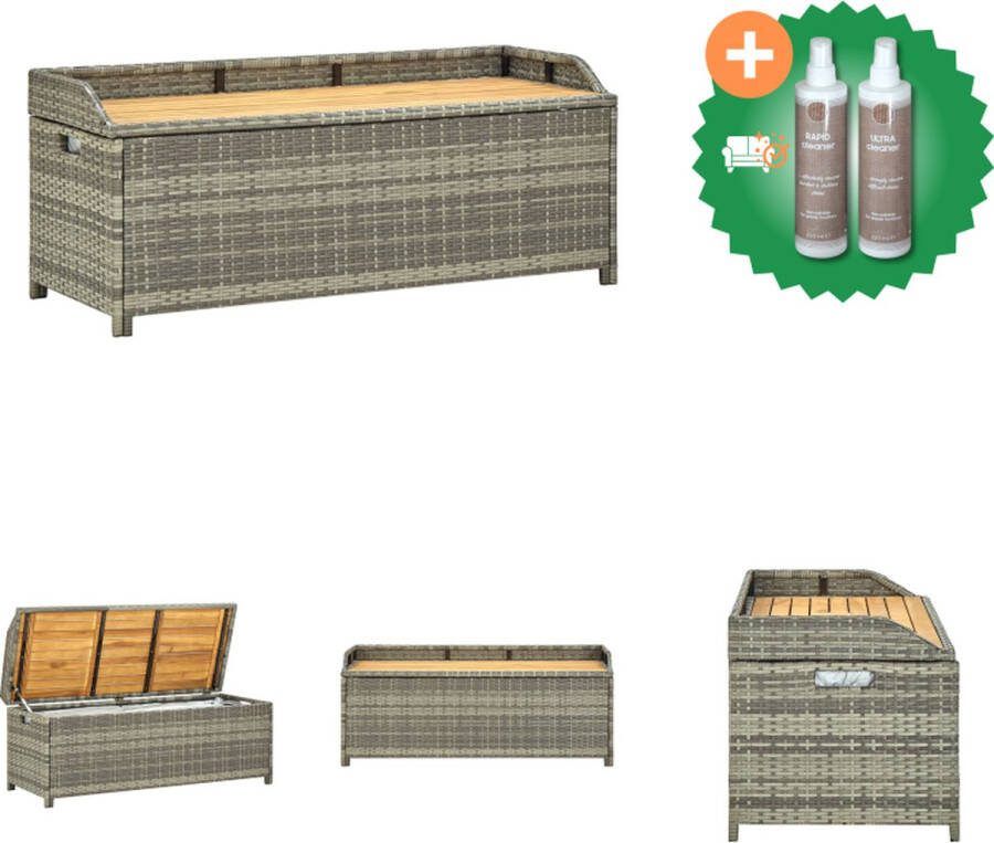VidaXL Poly Rattan Opbergbank Grijs 120 x 50 x 50 cm Duurzaam en Weerbestendig Tuinbank Inclusief Onderhoudsset