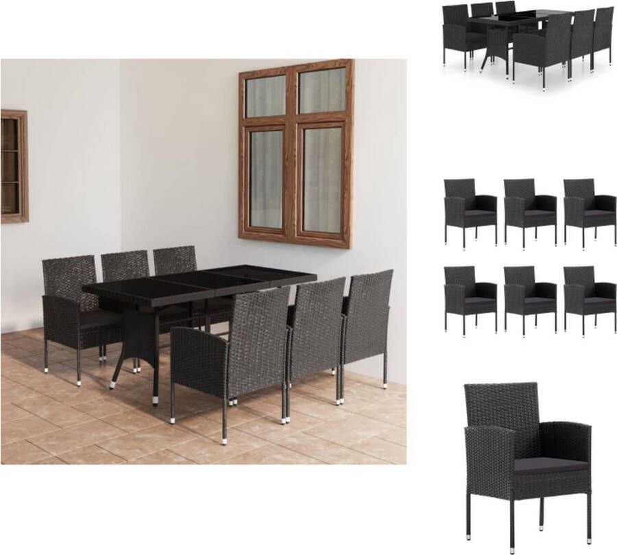 VidaXL Poly Rattan Tuinset 170x80x74cm Zwart 1 tafel 6 stoelen 6 zitkussens Tuinset