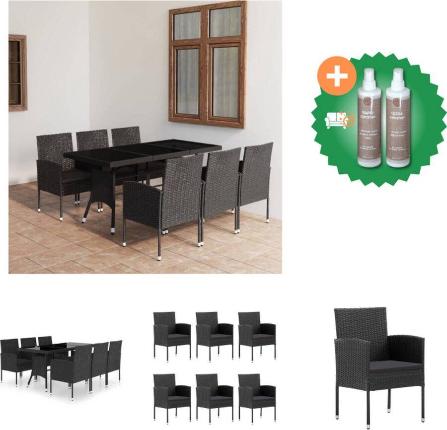 VidaXL Poly Rattan Tuinset 170x80x74cm Zwart 1 tafel 6 stoelen 6 zitkussens Tuinset Inclusief Onderhoudsset