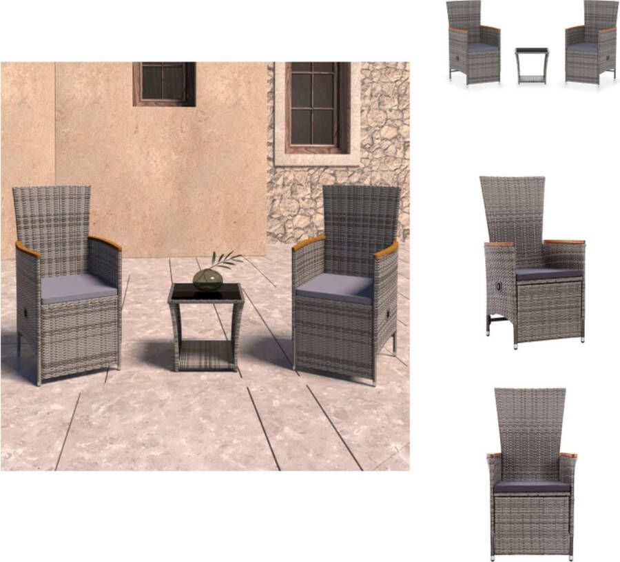 VidaXL Poly Rattan Tuinset Armstoelen en Tafel Waterbestendig PE-rattan Gepoedercoat Stalen Frames Glazen Blad Verstelbare Stoelen Lichtgewicht Constructie Inclusief Zitkussens Tuinset