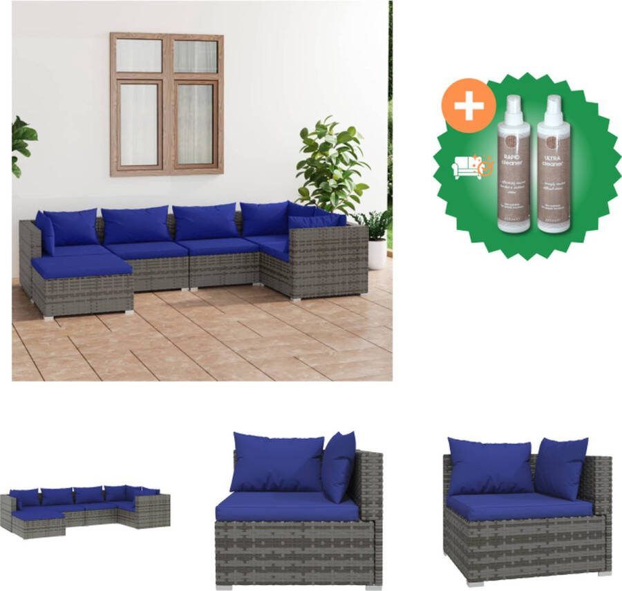 VidaXL Poly Rattan Tuinset Grijs Modulair Design Waterbestendig Stevig Frame Comfortabele Kussens Montage vereist Inclusief Hoekbank Middenbank Voetenbank Zitkussens Rugkussens Tuinset Inclusief Onderhoudsset