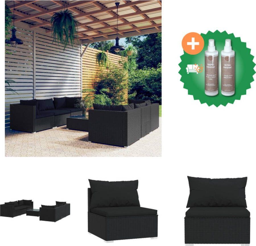 VidaXL Poly Rattan Tuinset Modulair Zwart 60x60x30 cm 70x70x60.5 cm PE-rattan Waterbestendig 100% polyester kussens Montage vereist 1 tafel 2 middenbank 4 hoekbank 6 zitkussen 10 rugkussen Tuinset Inclusief Onderhoudsset