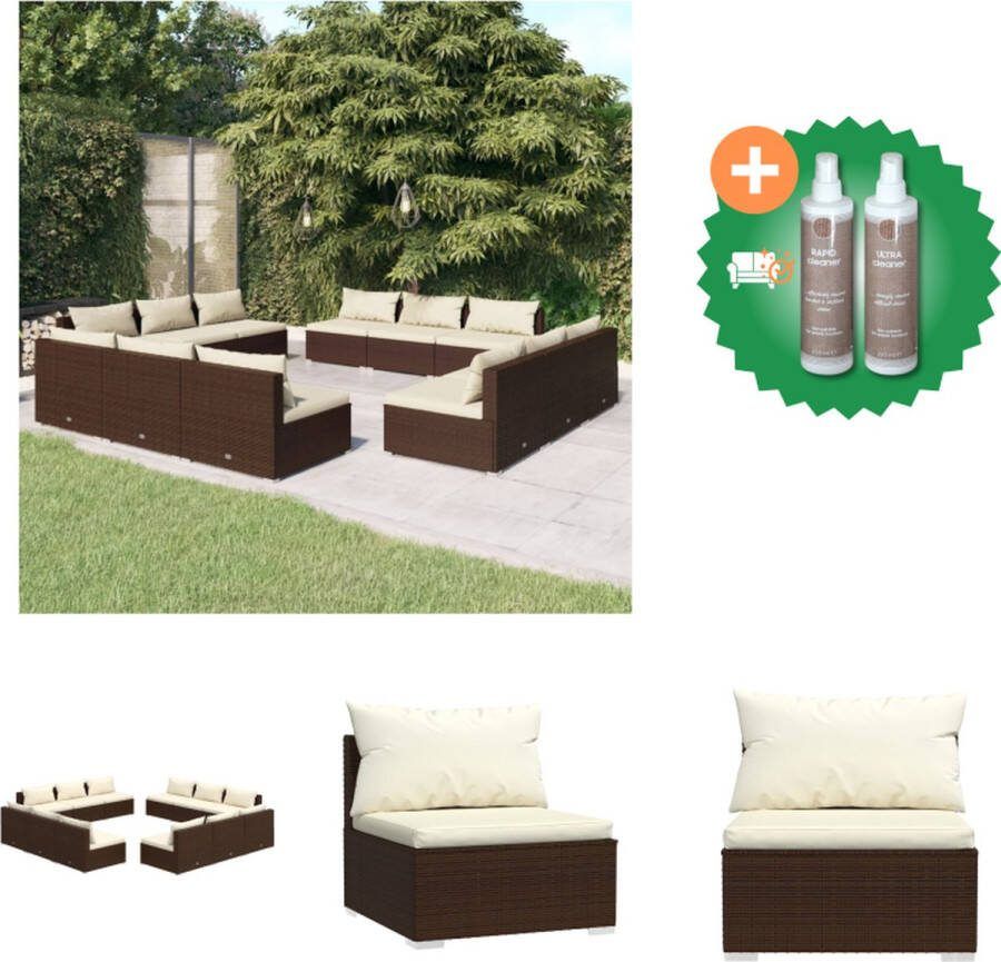 VidaXL Poly Rattan Tuinset Modular Design Waterbestendig PE-rattan Stevig Stalen Frame Comfortabele Kussens Bruin Crème 70x70x60.5cm Montage vereist 12x Middenbank 12x Zitkussen 12x Rugkussen Tuinset Inclusief Onderhoudsset