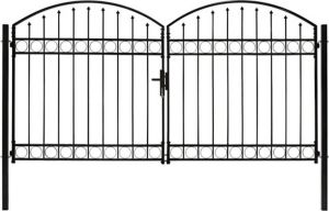 VidaXL Poort dubbel met gebogen bovenkant 300x175 cm staal zwart