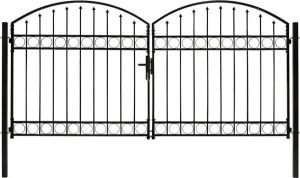 VidaXL Poort met gebogen bovenkant dubbel 300x125 cm staal zwart