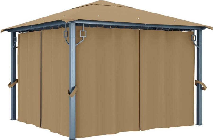 VidaXL -Prieel-met-gordijn-300x300-cm-aluminium-taupe