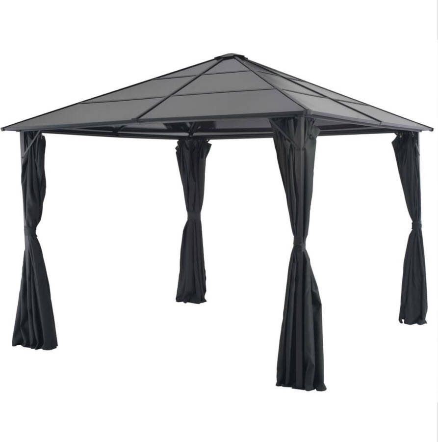 VidaXL Tuinpaviljoen Met Gordijn 3x3 M Aluminium Zwart
