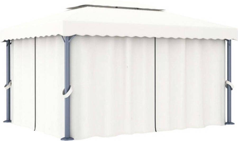 VidaXL -Prieel-met-gordijn-4x3-m-aluminium-crèmewit