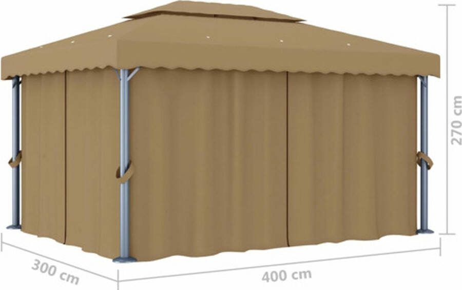 VidaXL -Prieel-met-gordijn-4x3-m-aluminium-taupe