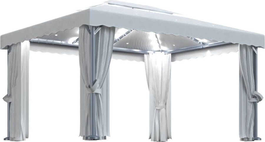 VidaXL -Prieel-met-gordijn-en-LED-lichtslinger-4x3-m-crèmewit