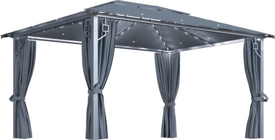 VidaXL -Prieel-met-gordijn-LED-lichtslinger-4x3-m-aluminium-antraciet