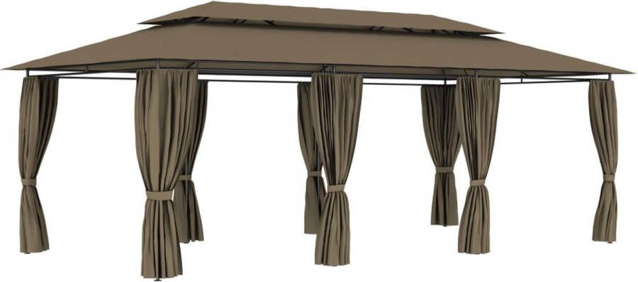 VidaXL Prieel met gordijnen 180 g m² 600x298x270 cm taupe