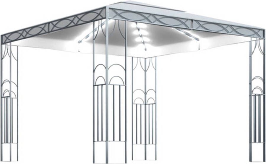 VidaXL -Prieel-met-LED-lichtslinger-300x300-cm-crèmekleurig