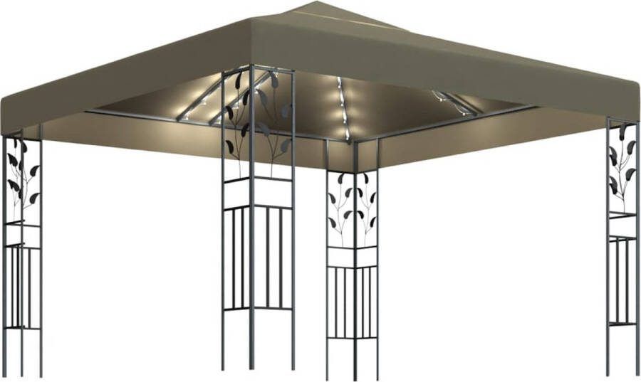 VidaXL -Prieel-met-LED-lichtslinger-3x3-m-taupe