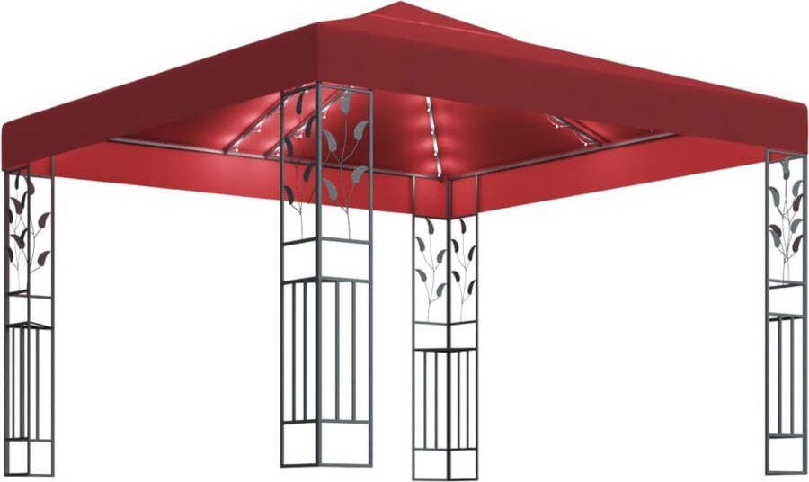 VidaXL -Prieel-met-LED-lichtslinger-3x3-m-wijnrood