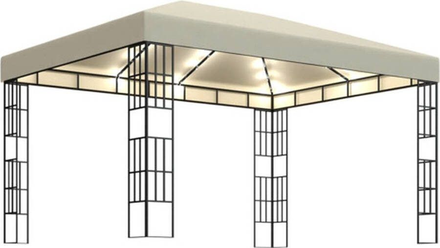 VidaXL -Prieel-met-LED-lichtslinger-3x4-m-crèmekleurig